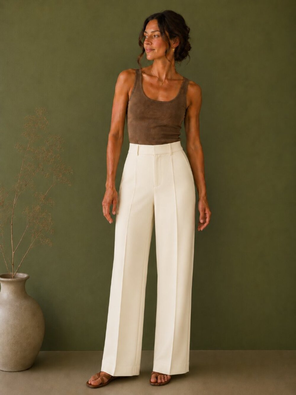 Lauren Ralph Lauren 100% Silk Cream Straight Leg Dress Pants Lined Luxury 14